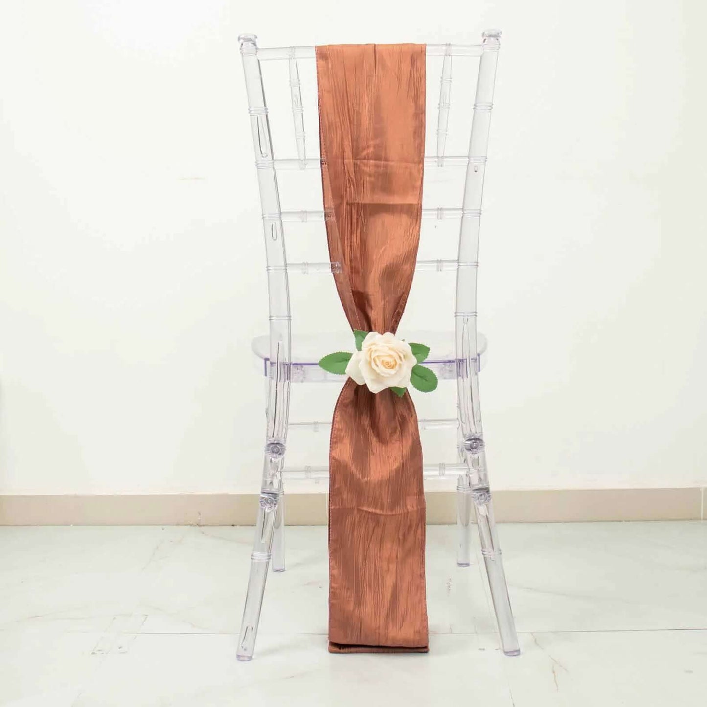 5 Pack Taffeta 6"x106" Chair Sashes Terracotta (Rust) Accordion Crinkle Texture - Stylish Decor for Weddings & Gatherings