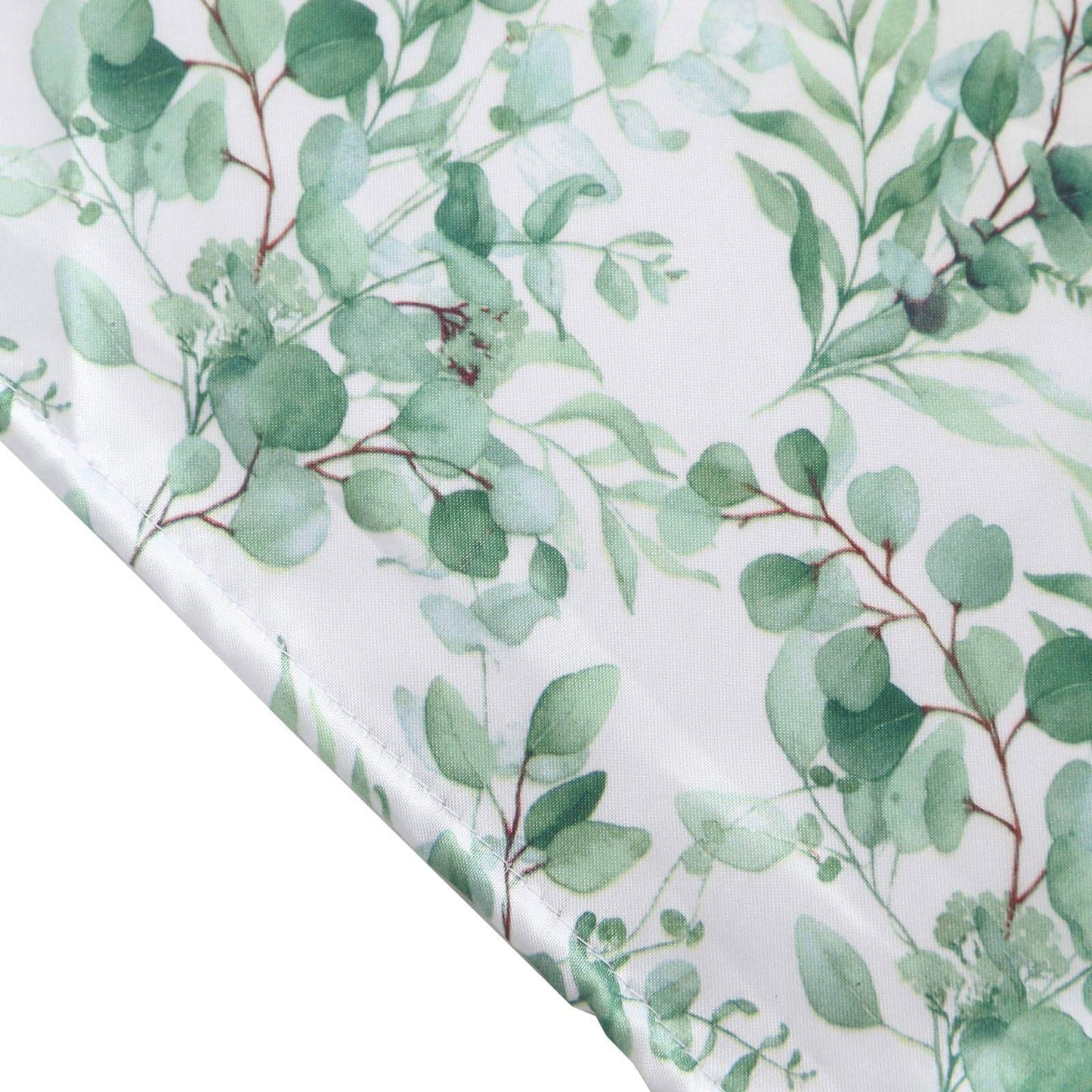 Set of 3 White Green Satin Chiara Wedding Arch Covers With Eucalyptus Leaves Print, Fitted Covers For Half Moon Backdrop Stands - 5ft, 6ft, 7ft