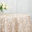 Taffeta 132" Round Tablecloth Beige | 3D Leaf Petal Design Seamless Table Cover