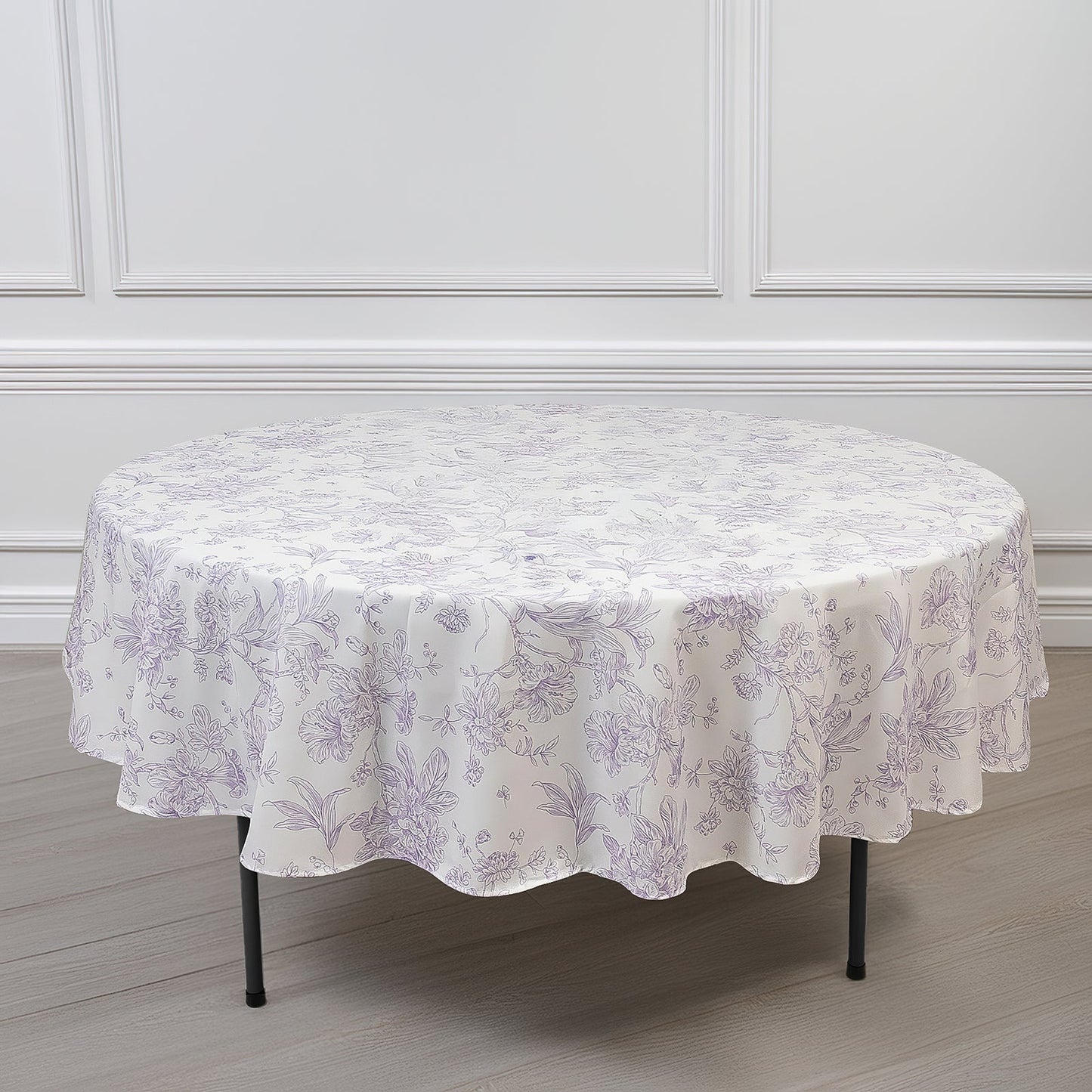 Polyester 90" Round Tablecloth White - Lavender Lilac French Toile Pattern for Chic Weddings