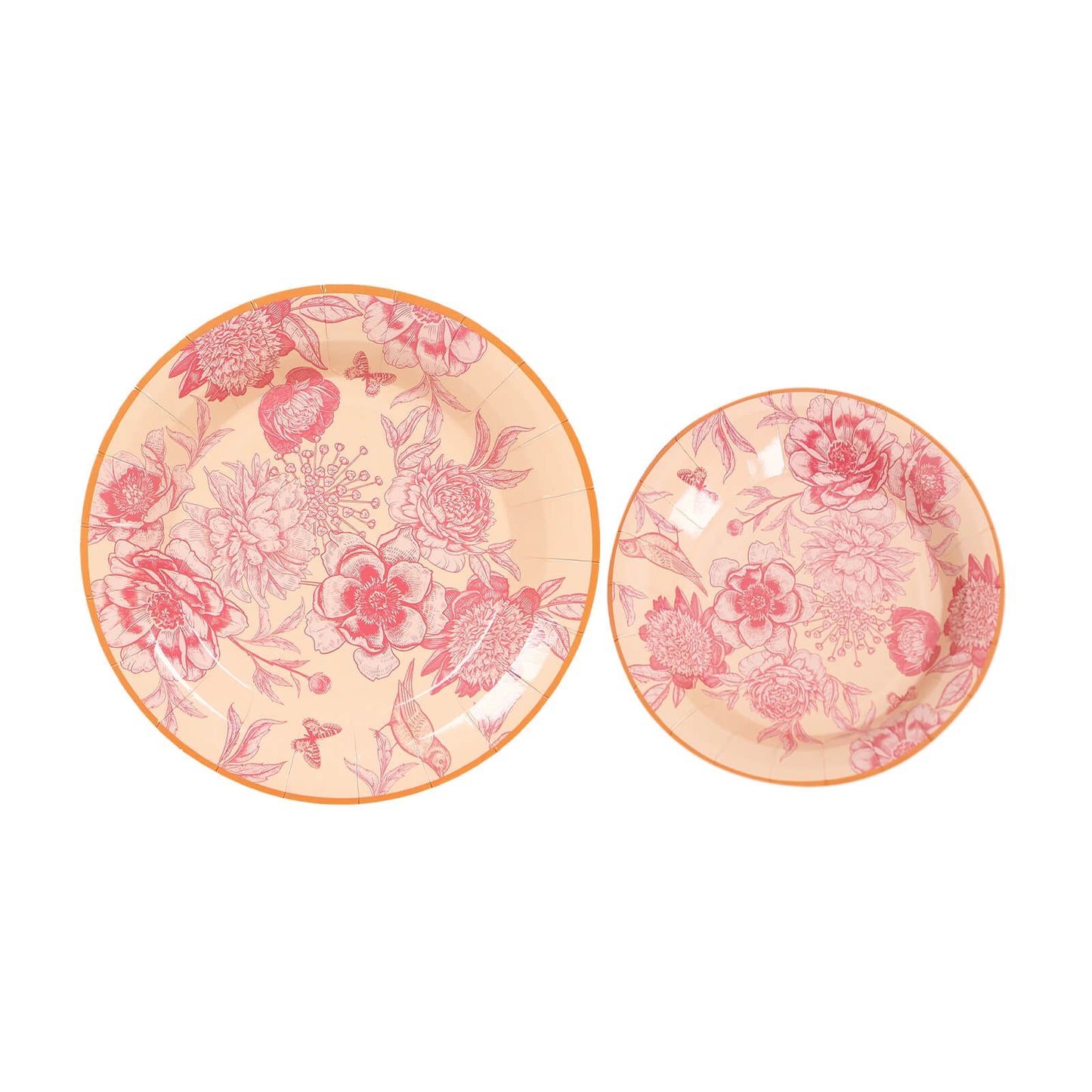 50-Pack Paper Round Dessert and Dinner Plates in Dusty Rose Spring Floral Print with Gold Rim for Table Decor 7", 9"