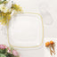 10-Pack Plastic 10" Square Dinner Plates in Clear with Gold Rim - Classy Disposable Lunch Party Plates