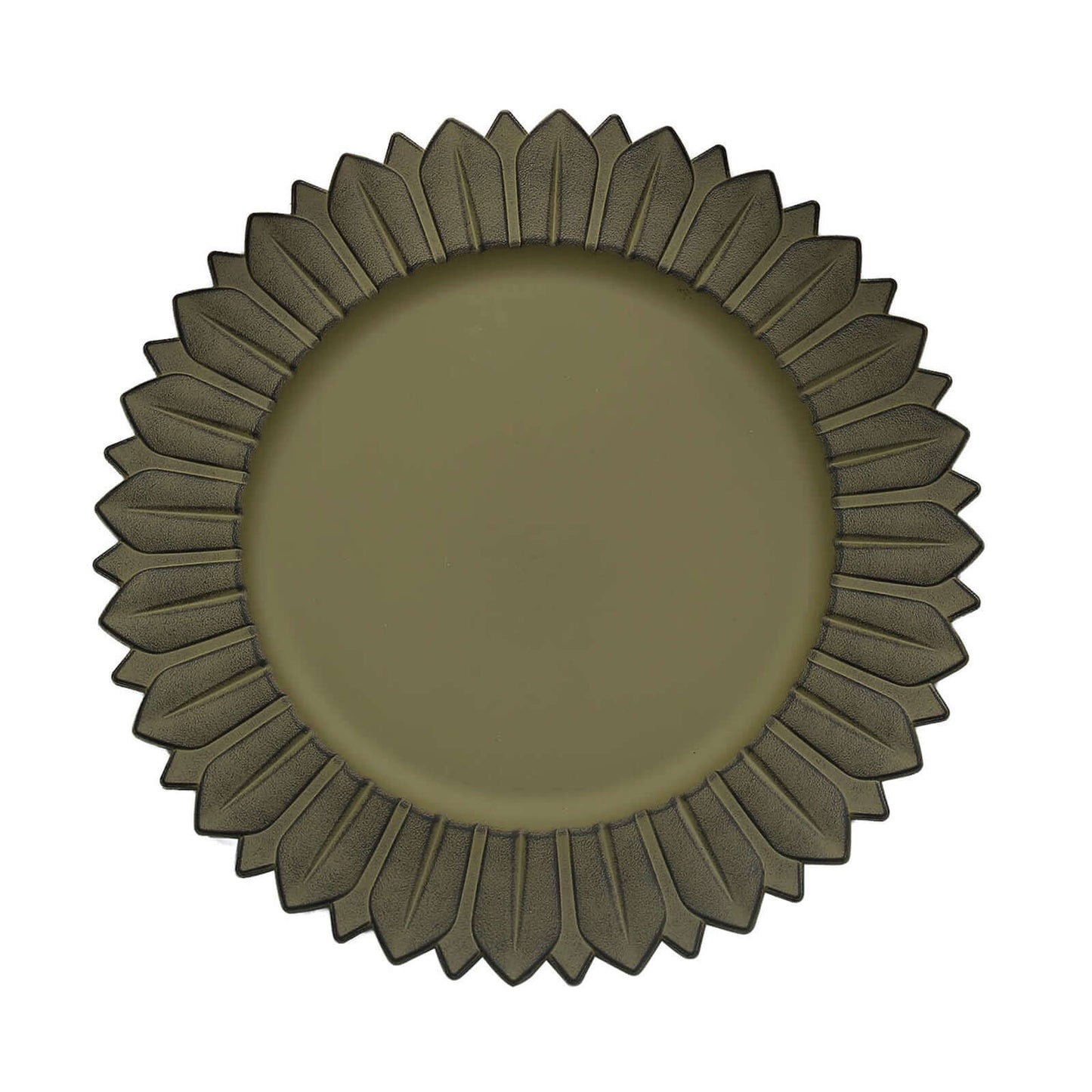 6-Pack Plastic Round Charger Plates 13" in Olive Green with Sunflower Rim, Matte Finish Disposable Dinner Charger Tableware