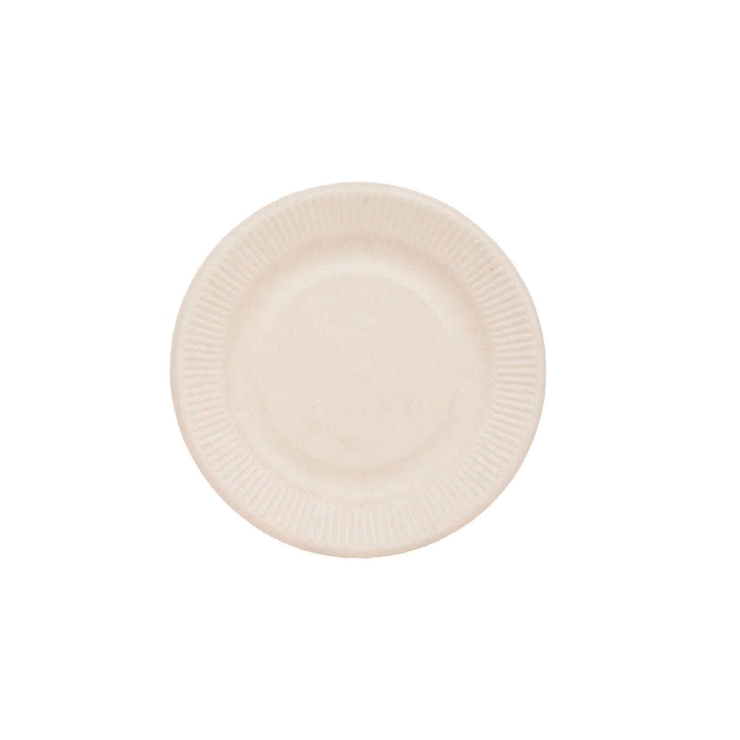 50-Pack Bagasse 10" Round Dinner Plates in Natural with Ribbed Rim - Eco Friendly Biodegradable Sugarcane Party Plates for Events