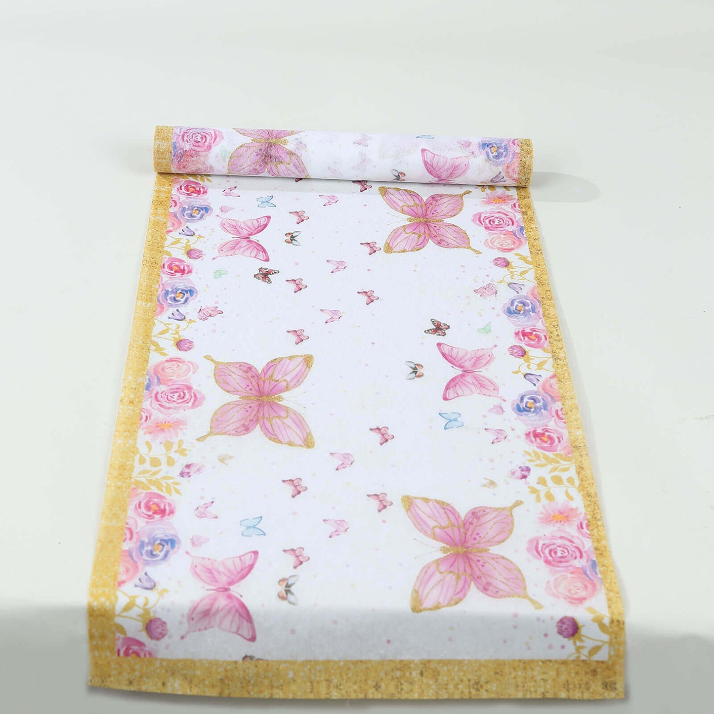 5 Pack Disposable Table Runners 11"x108" White with Pink Butterflies - Non-woven Stylish Spring Summer Dining Decor