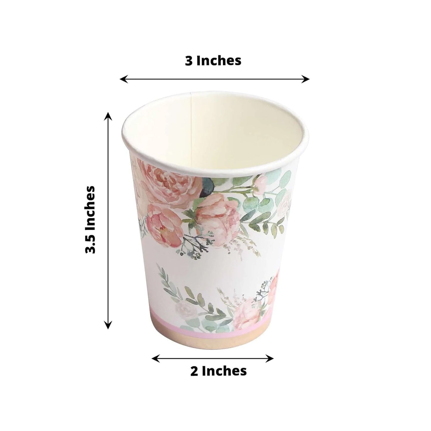 24-Pack Paper Cups in Pink Peony Flower Print with Gold Foil - Chic Disposable Party Cups for Weddings & All Purpose Use 9oz