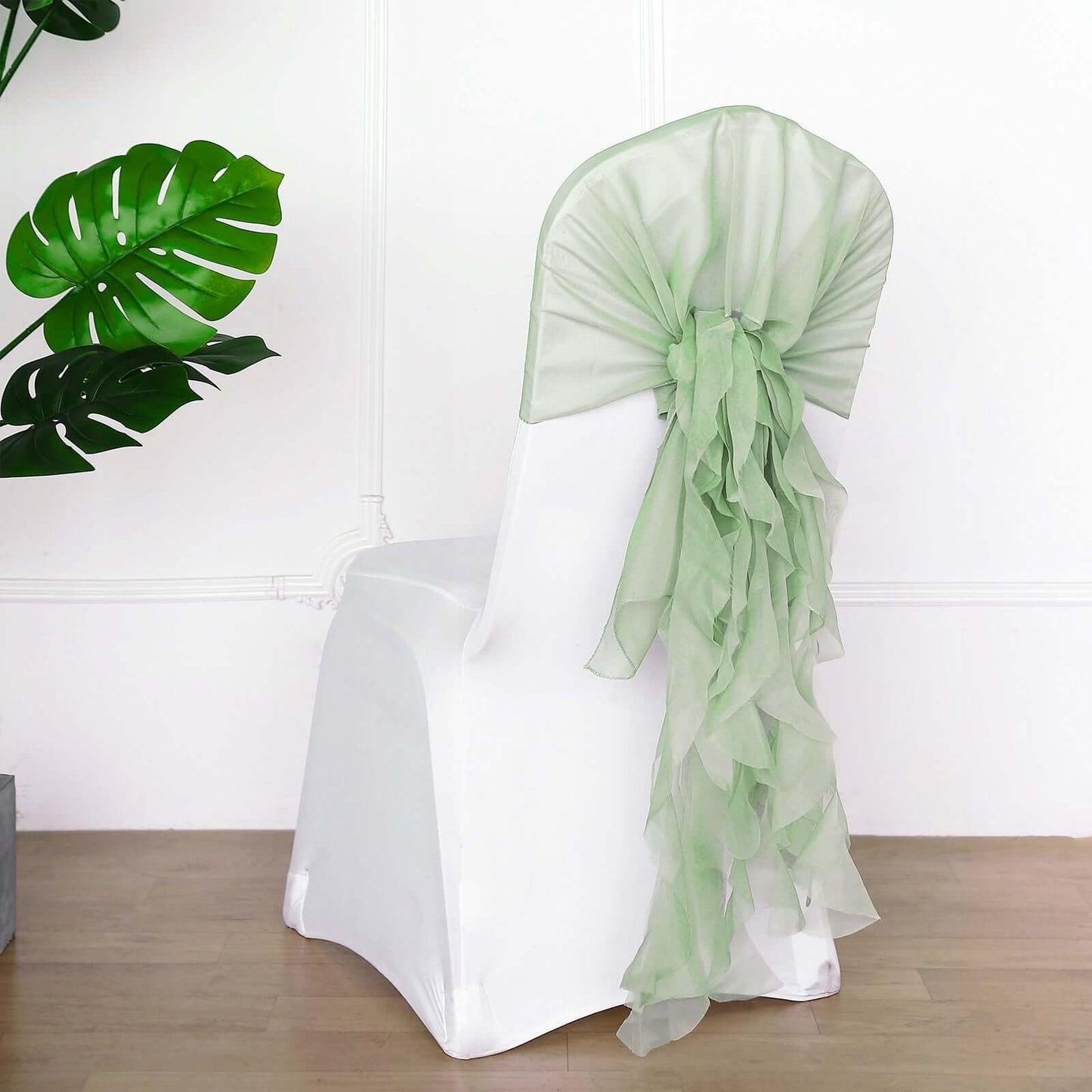 Chiffon Chair Sash with Curly Design Sage Green - Stylish Chair Decorations