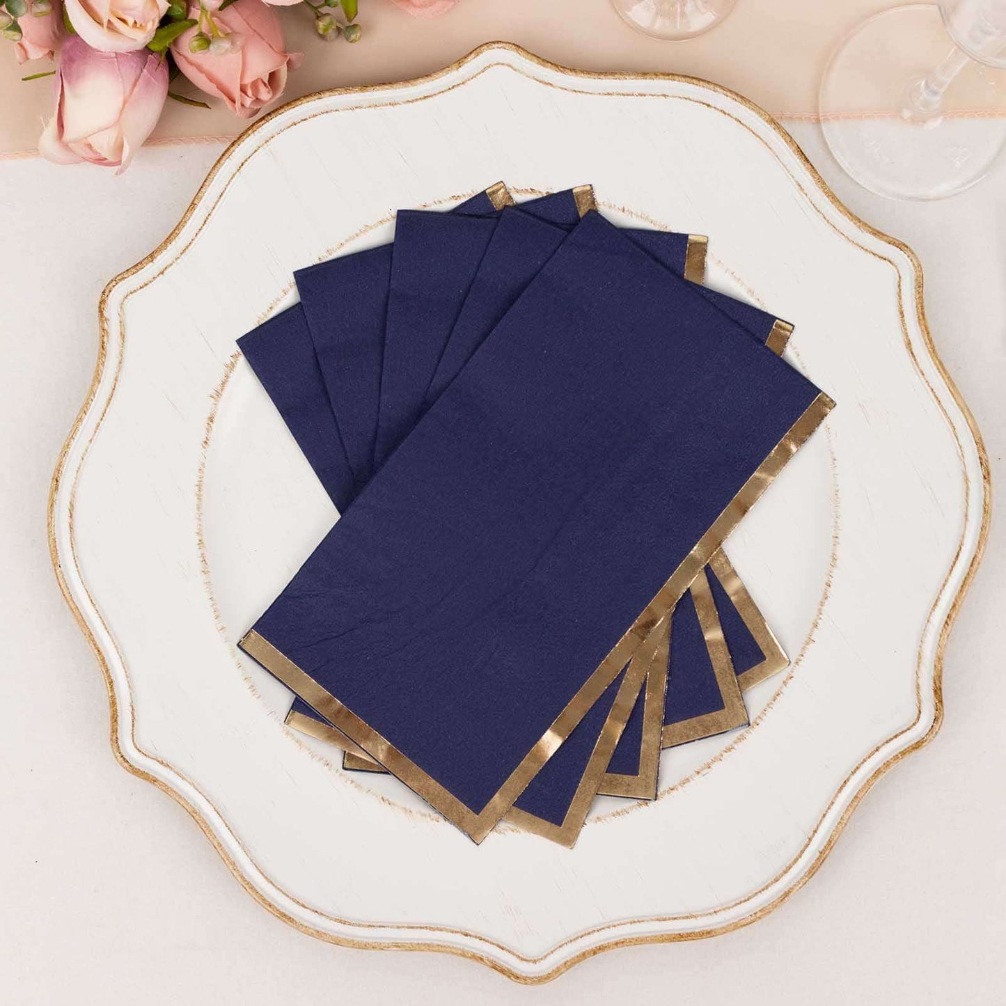 50-Pack Paper Dinner Napkins Navy Blue with Gold Foil Edge 2 Ply - Stylish Disposable Napkins