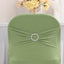 Stretch Spandex Chair Cover Sage Green for Folding Chairs - Secure Fit Slipcover with Silver Rhinestone Buckled Sash Band