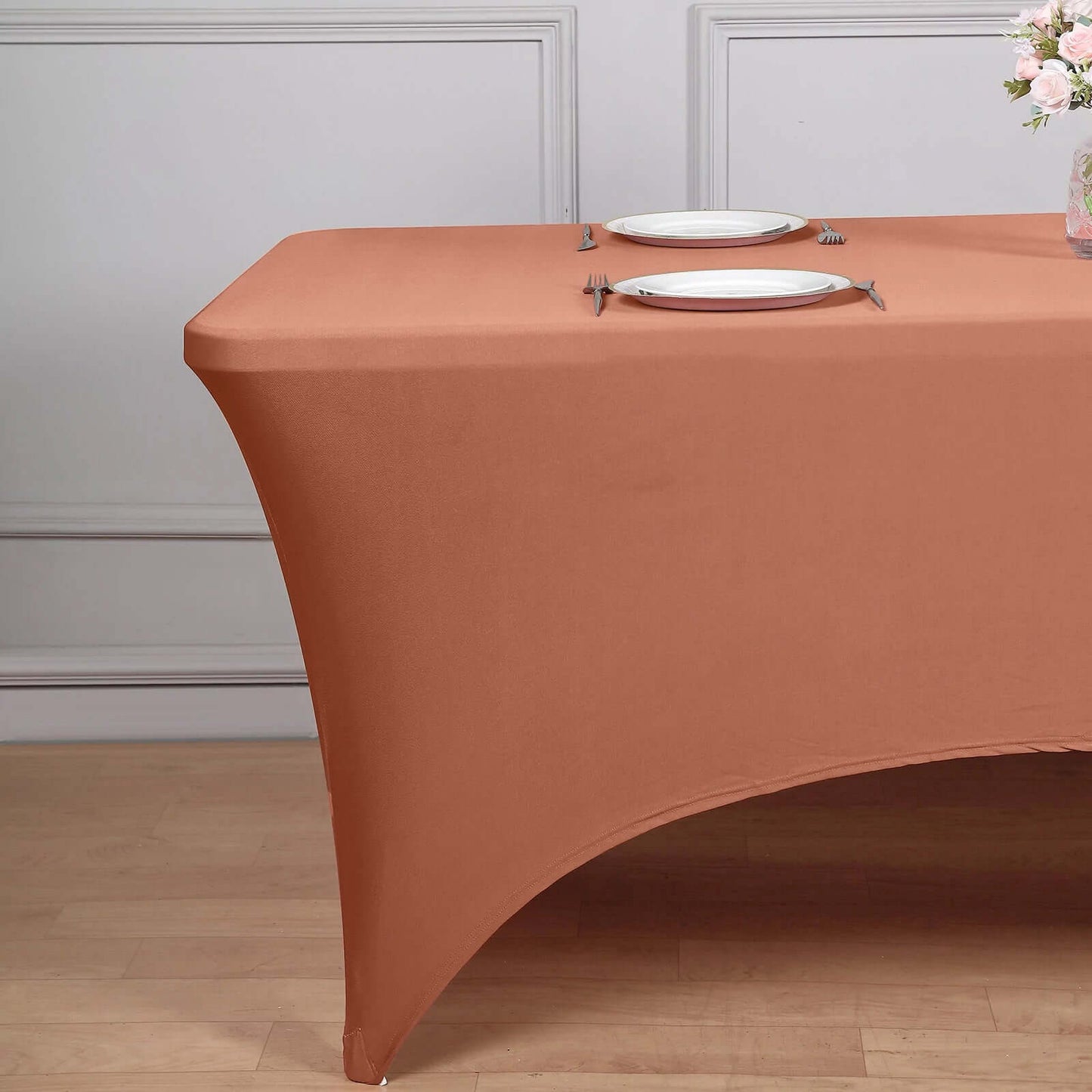 Stretch Spandex 96"x30" Rectangle Table Cover Terracotta (Rust) - Durable Form-Fitting Tablecloth