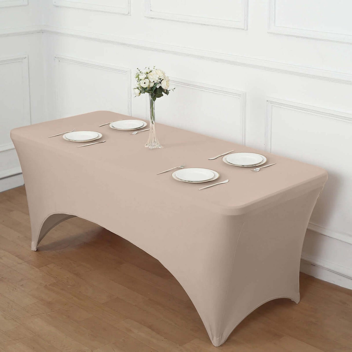 Stretch Spandex 96"x30" Rectangle Table Cover Nude - Durable Form-Fitting Tablecloth
