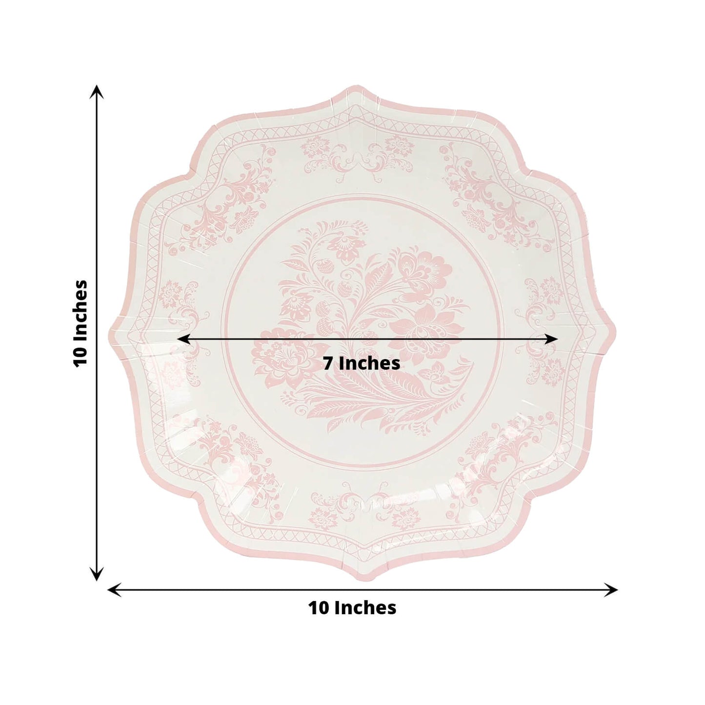 25-Pack Paper Dinner Plates in White Pink Damask Floral Pattern & Scallop Rim - Stylish Disposable 300GSM Floral Party Plates 10"