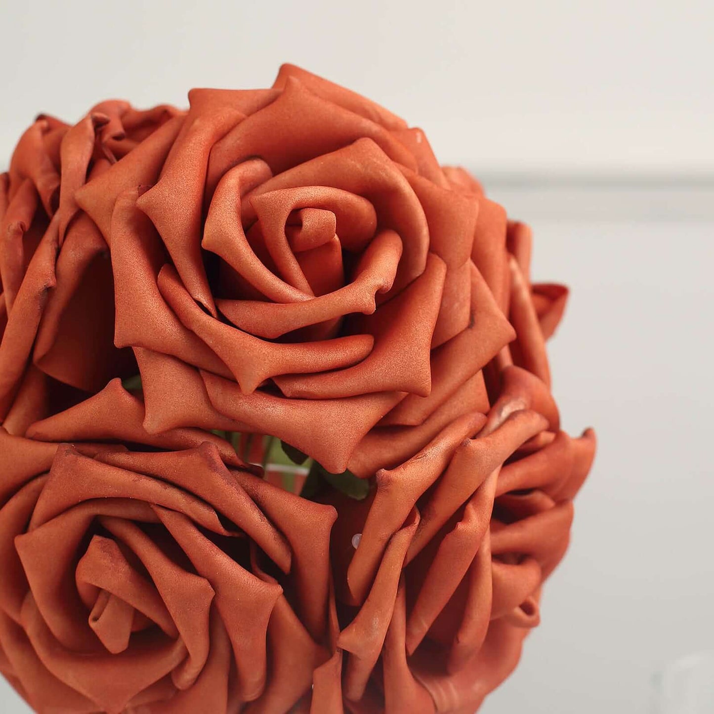 24 Roses 5" Terracotta (Rust) Artificial Foam Flowers With Stem Wire and Leaves