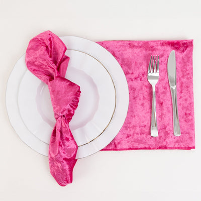 5 Pack Premium Crushed Velvet 20"x20" Napkins Fuchsia - Rich & Textured Finish Dinner Napkins