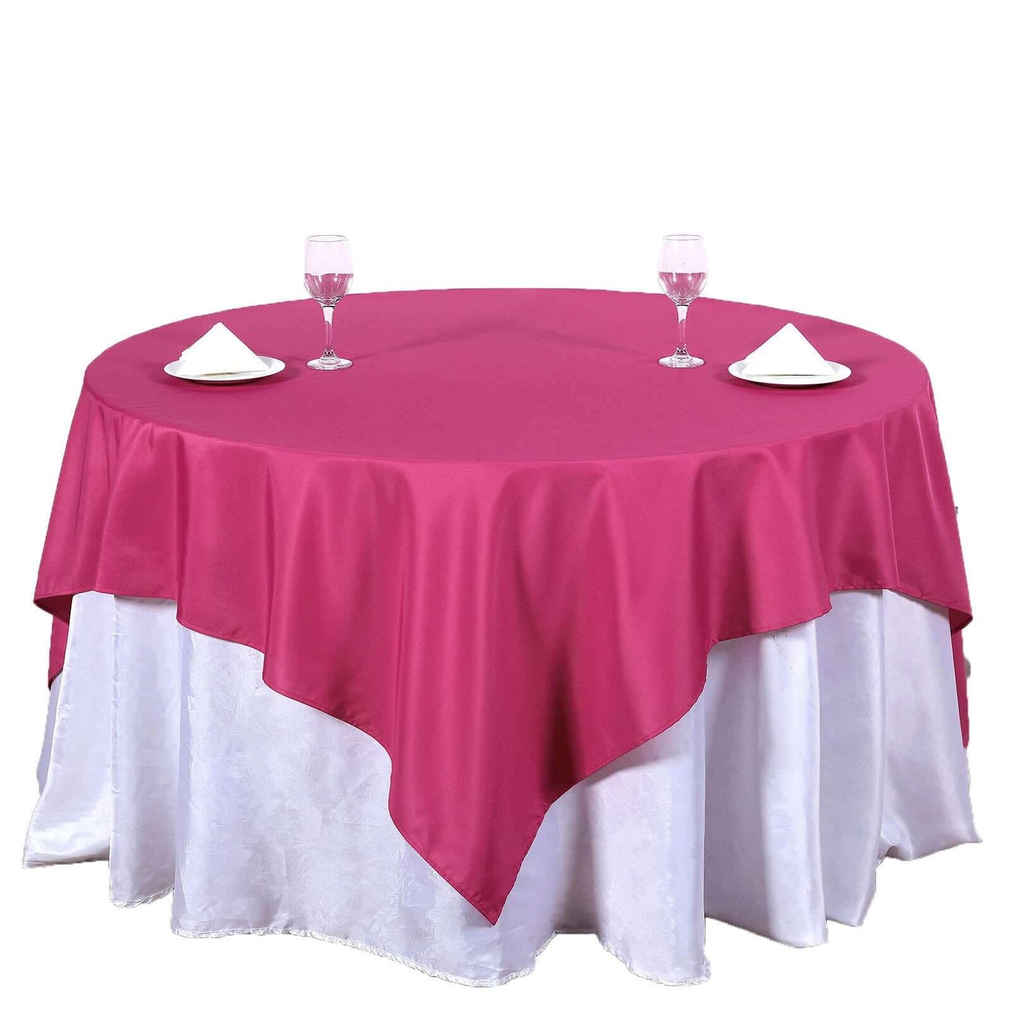 Polyester 70"x70" Table Overlay Square Tablecloth Fuchsia - Wrinkle-Resistant & Durable Table Cover