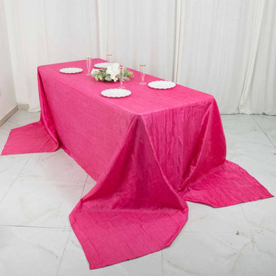 Taffeta 90"x156" Rectangle Tablecloth Fuchsia - Accordion Crinkle Seamless Table Cover