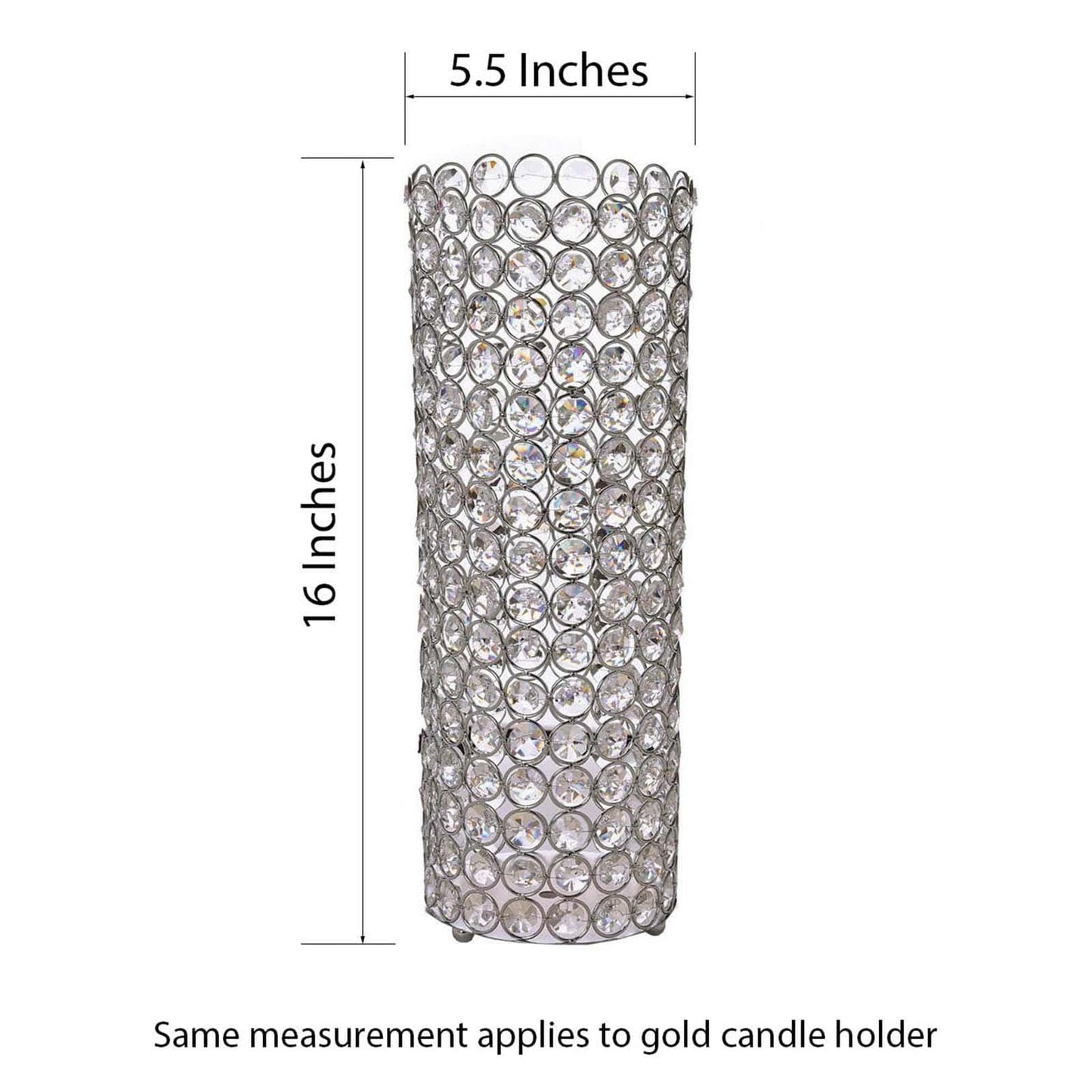 Full Crystal Beaded Candle Holder Shiny Gold Metal - Stylish Pillar Stand for Weddings 16" - Linen Luxes