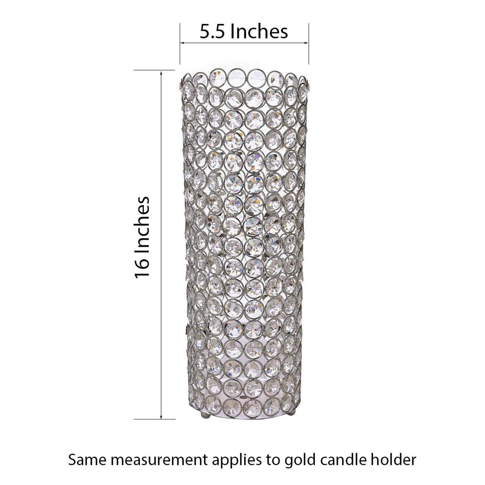 Full Crystal Beaded Candle Holder Shiny Gold Metal - Stylish Pillar Stand for Weddings 16" - Linen Luxes