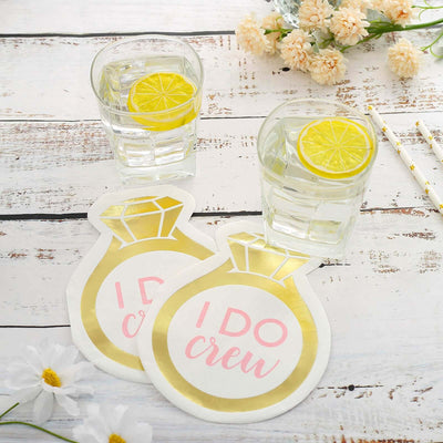 20-Pack Paper Cocktail Napkins with Ring Design - Unique Disposable Napkins for Engagements 12"x10"