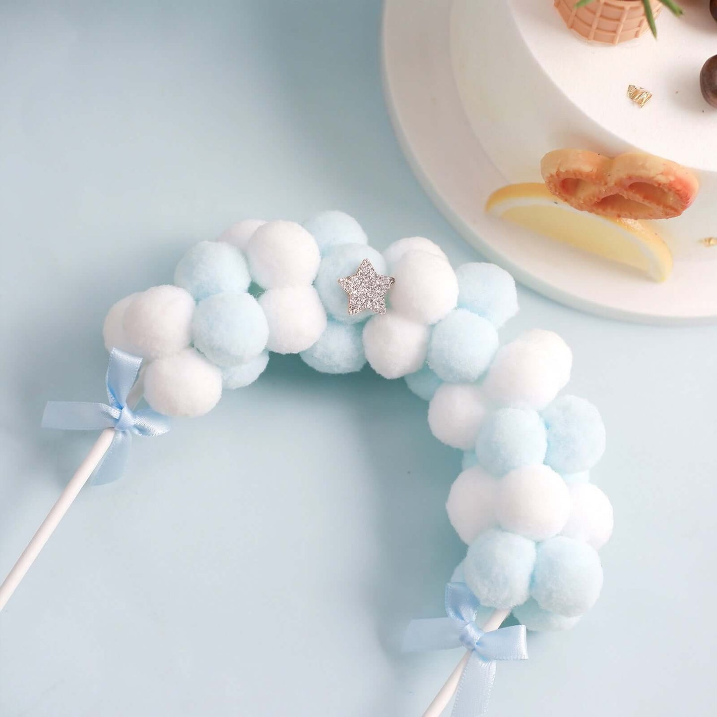 Cotton Ball Arch Cake Topper Blue/White - Charming Mini Cake Decoration Supplies for Nautical Sky & Baby-Themed Events 6"x11"
