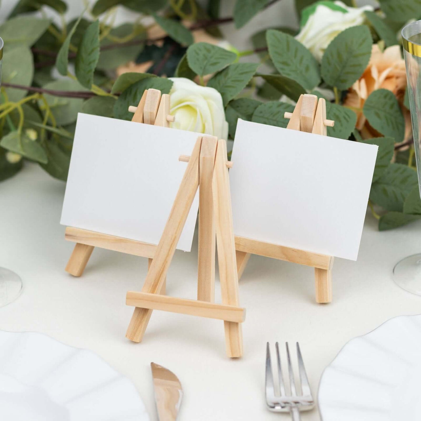 10-Pack Wooden Display Easel Stands DIY Mini Design Natural - Rustic Place Card Table Number Holders 5"
