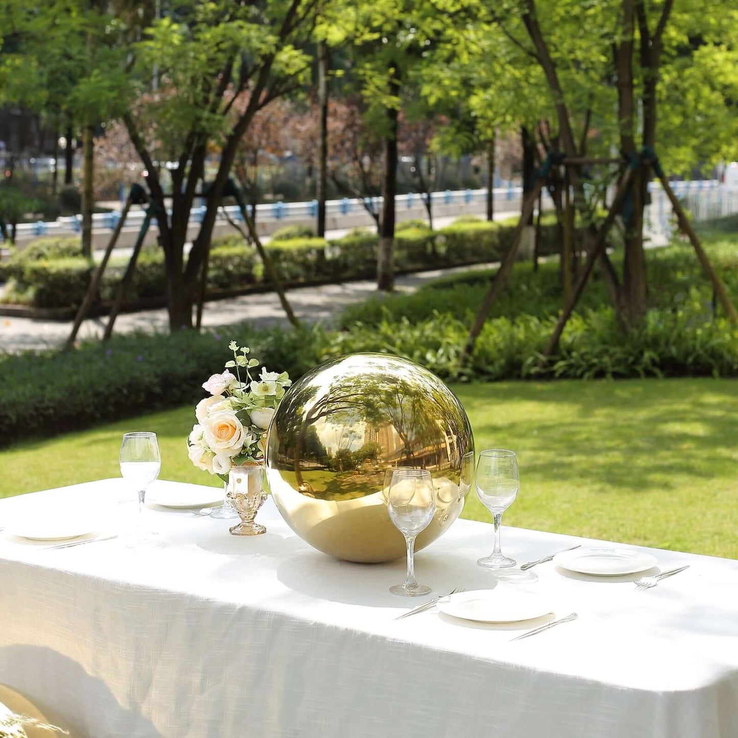 2-Pack Gazing Globe Mirror Ball Reflective Hollow Stainless Steel Gold Spheres - Decorative Outdoor Garden Display 12"