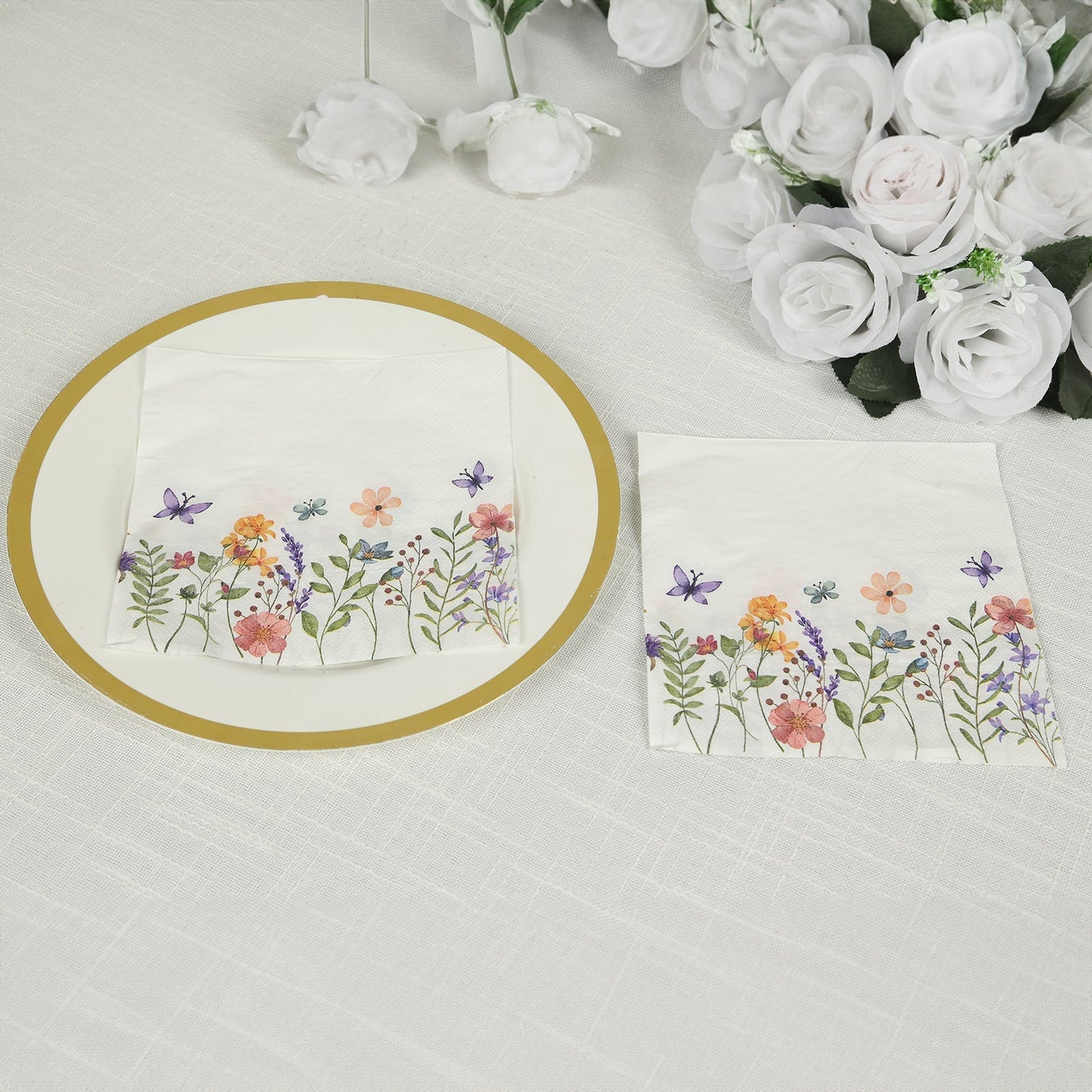 50-Pack Paper Cocktail Napkins with Wildflower Butterfly Design - Disposable 2 Ply Beverage Napkins for Parties 6.5"x6.5"