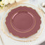 10-Pack Plastic Dinner Plates in Cinnamon Rose Baroque Design with Scalloped Gold Rim - Heavy Duty Disposable Party Plates 11"