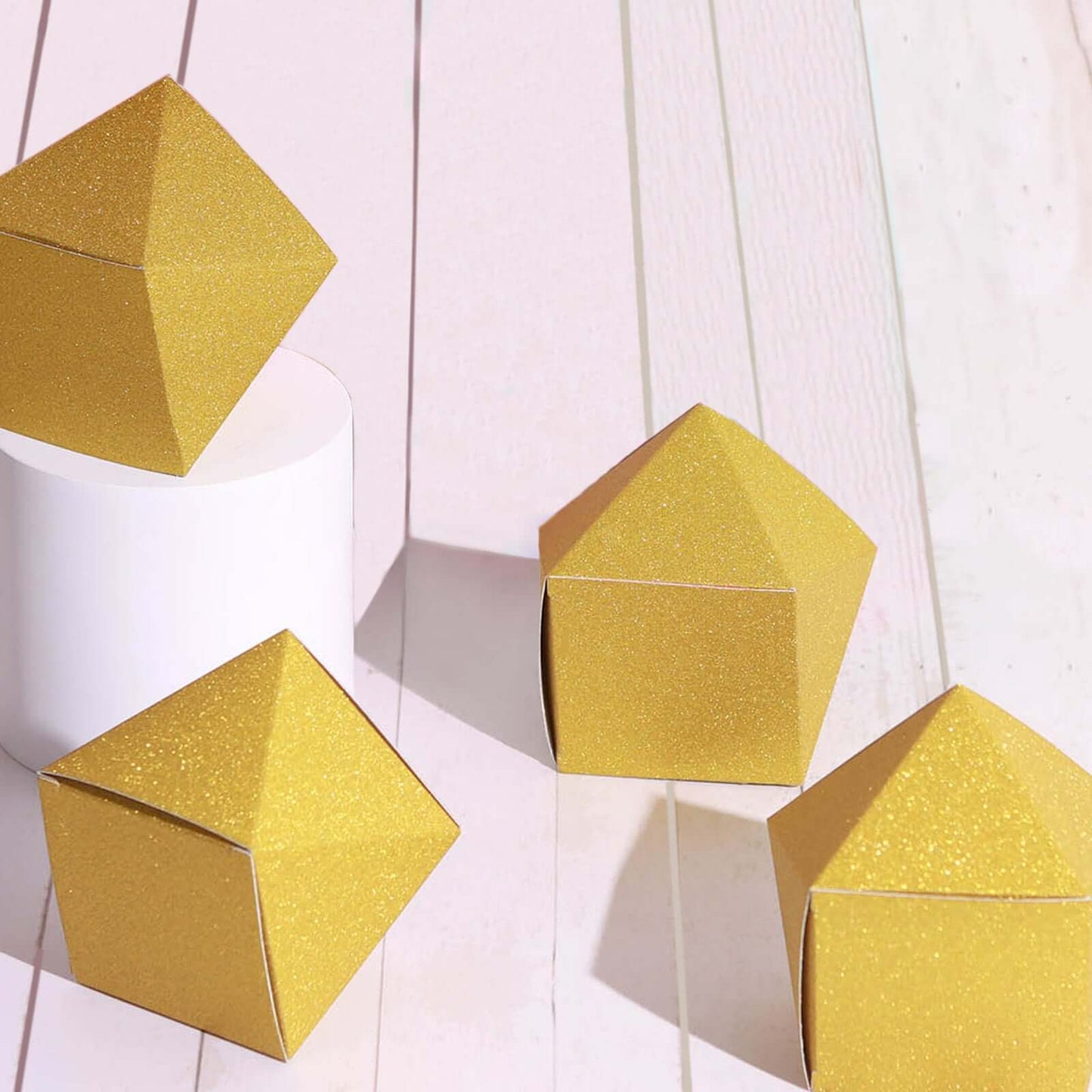 25 Pack 2"x3" Geometric Gold Glitter Wedding Favor Candy Gift Boxes