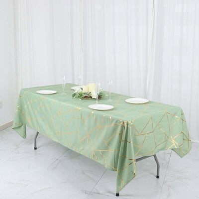 Polyester 60"x102" Rectangle Tablecloth Sage Green with Gold Foil Geometric Pattern - Wrinkle-Resistant & Durable Table Cover