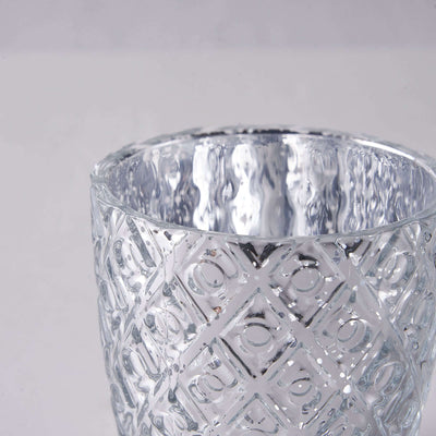 6-Pack Mercury Glass Votive Candle Holders Metallic Silver with Assorted Geometric Designs - Tealight Holders 3"