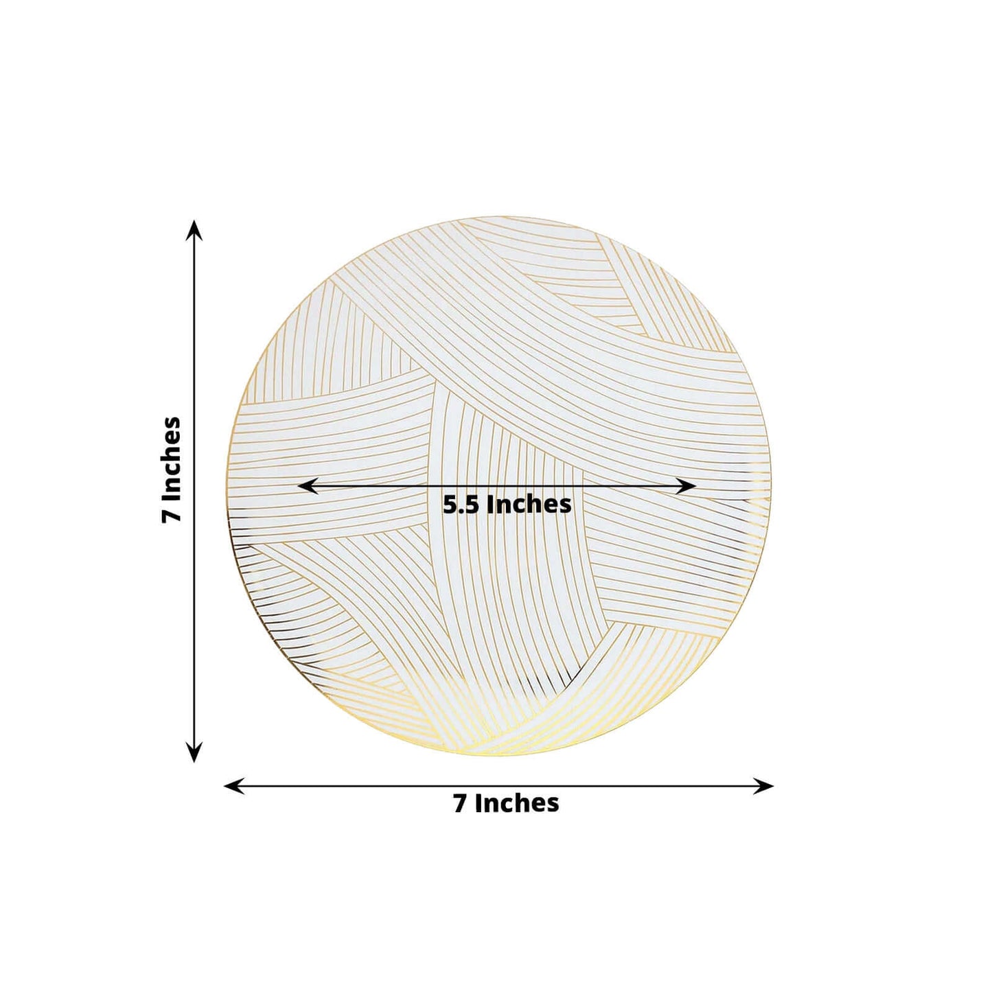 10-Pack Plastic 7" Round Dessert Plates in White with Gold Wave Brush Strokes Pattern - Disposable Appetizer Salad Plates for Modern & Classy Table Decor