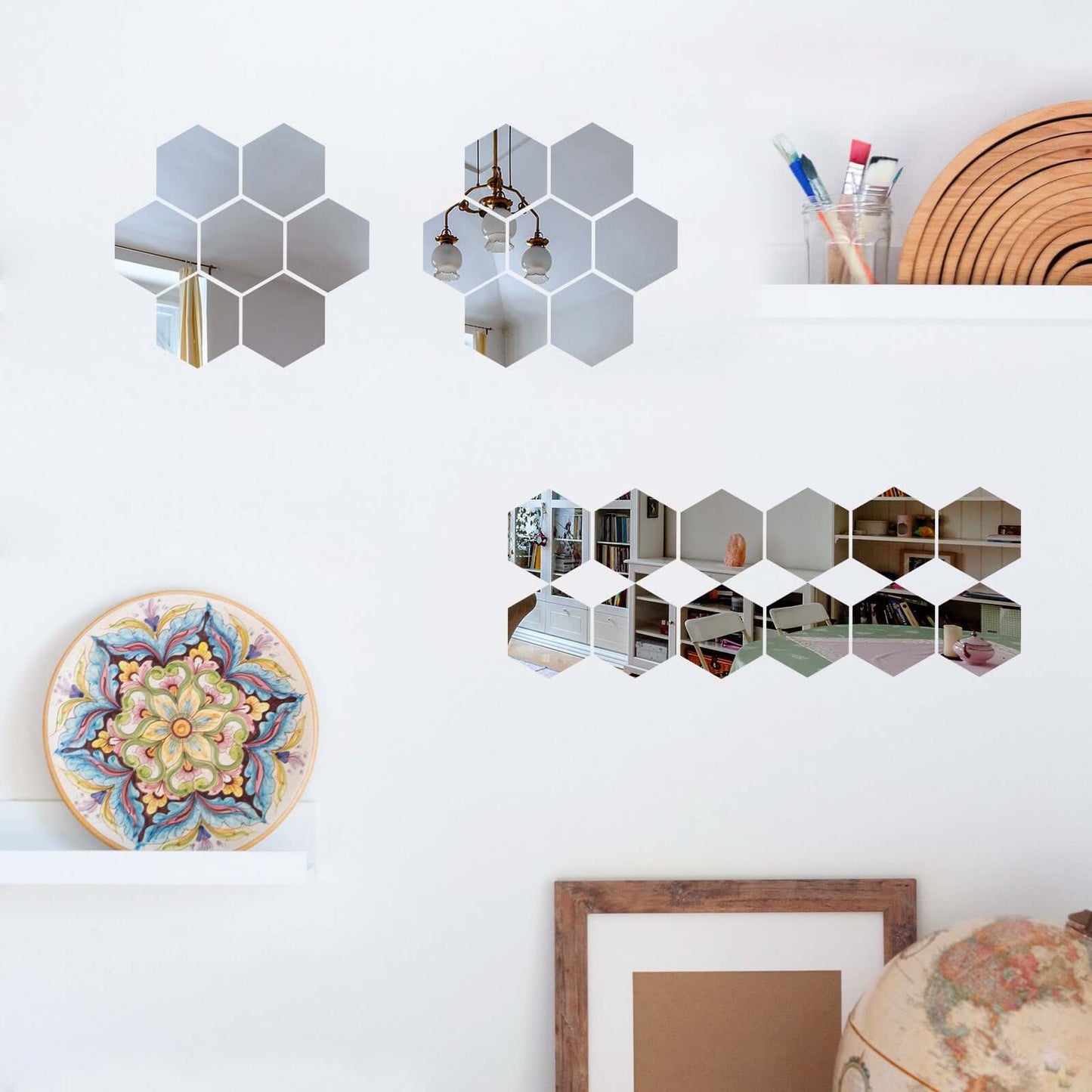 12 Pack Hexagon Acrylic Mirror Wall Stickers, 5" Removable Wall Decals For Home Decor