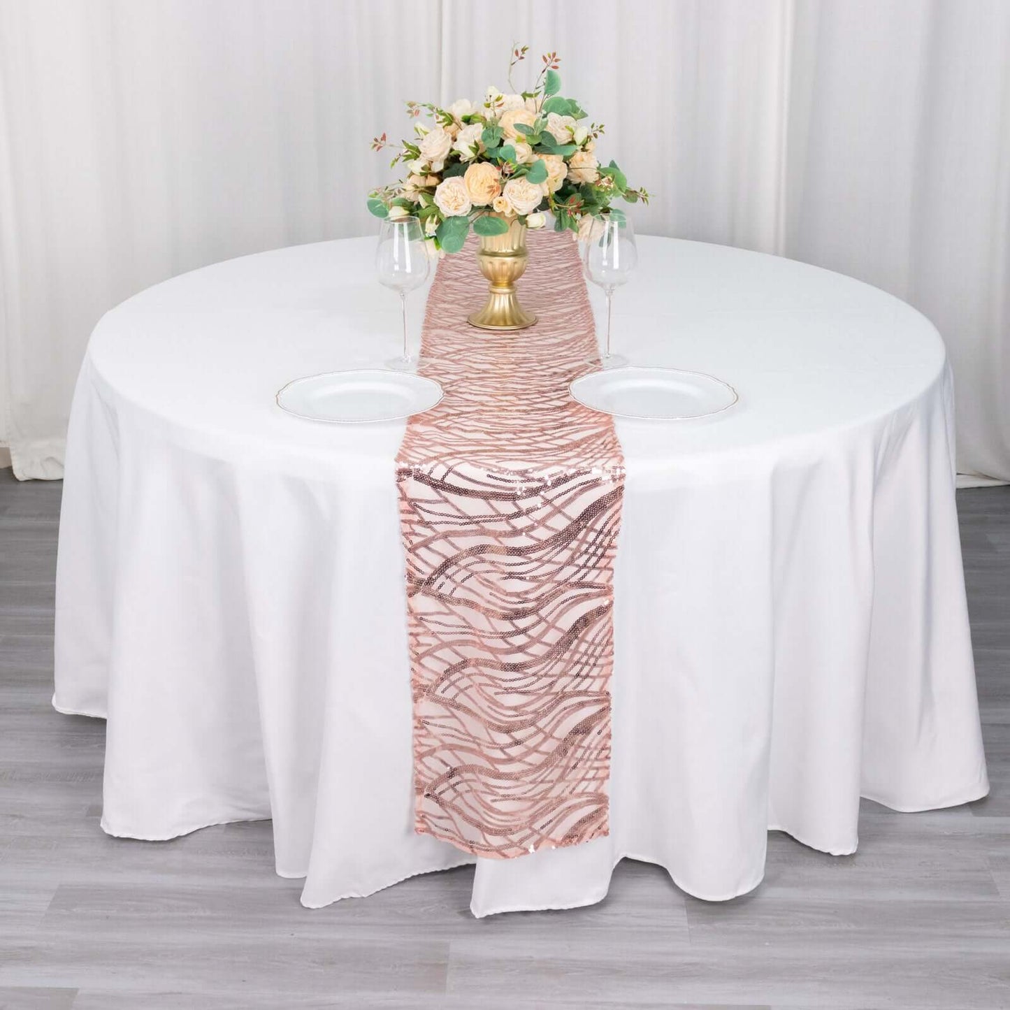 Sequin Mesh 12"x108" Table Runner Blush Stylish Wave Embroidery