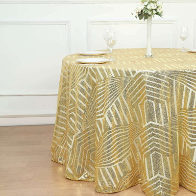 Sequin 120" Round Tablecloth Gold - Seamless Diamond Glitz Design for Glamorous Gatherings
