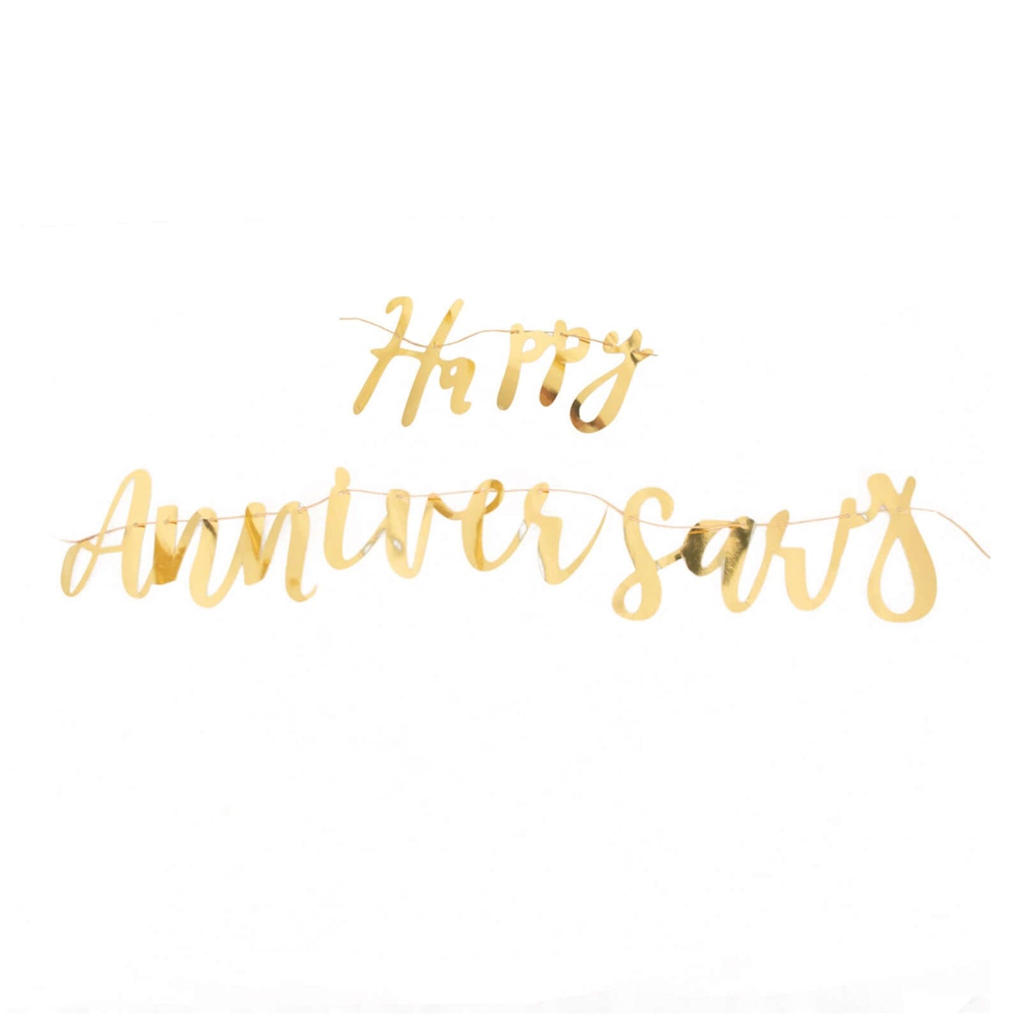 10ft Pre-Strung Metallic Gold Foil "Happy Anniversary" Banner, Party Photo Backdrop Hanging Garland - 250 GSM