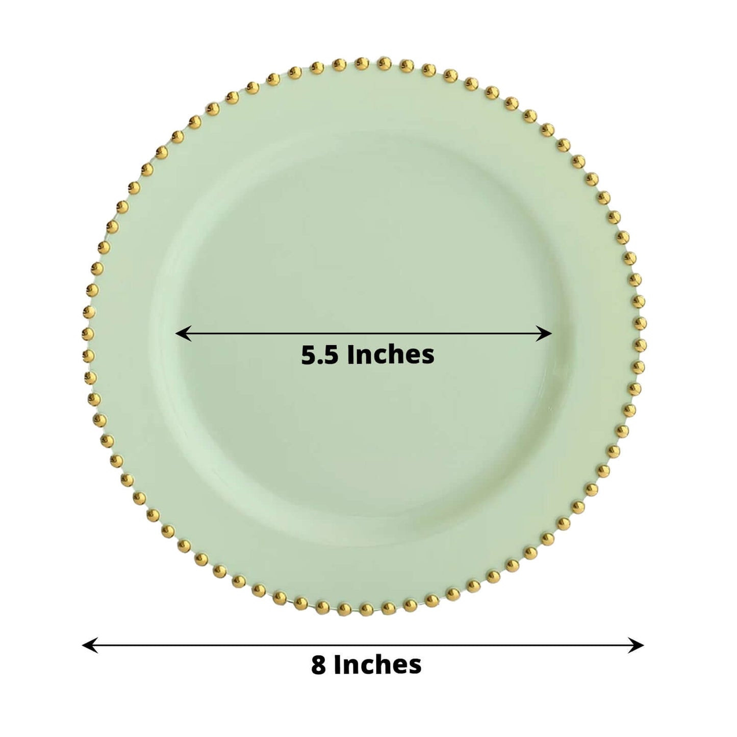 10-Pack Sage Green Plastic Dessert Plates â€“ 8" Round with Gold Beaded Rim, Disposable for Parties & Events
