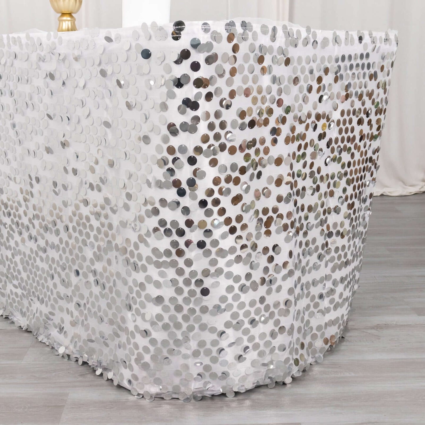 Payette Sequin 21ft Table Skirt Silver - Dual Layered Satin Table Cover