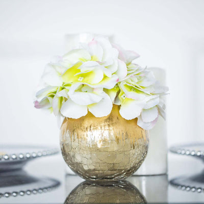 Glass Bud Vase Gold Foiled Crackle Bubble Bowl - Classy Floral Centerpiece for Weddings 4" - Linen Luxes