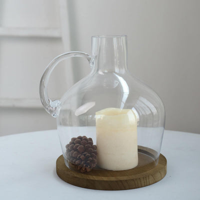 Glass Candle Holder Cloche Jar Dome Clear with Wooden Base - Stylish Centerpiece for Floral Displays 10" - Linen Luxes