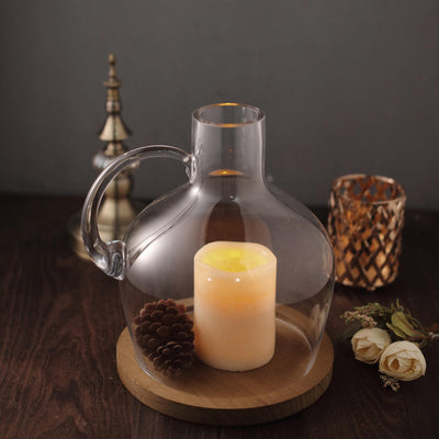 Glass Candle Holder Cloche Jar Dome Clear with Wooden Base - Stylish Centerpiece for Floral Displays 10" - Linen Luxes