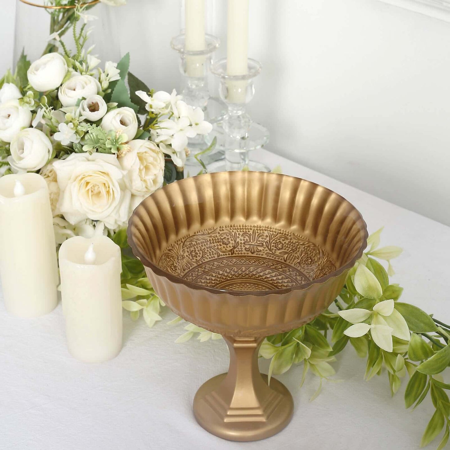 Glass Compote Floral Bowl Pedestal Vase Roman Style Gold - Antique Flower Vase for Sophisticated Event DÃ©cor 7"