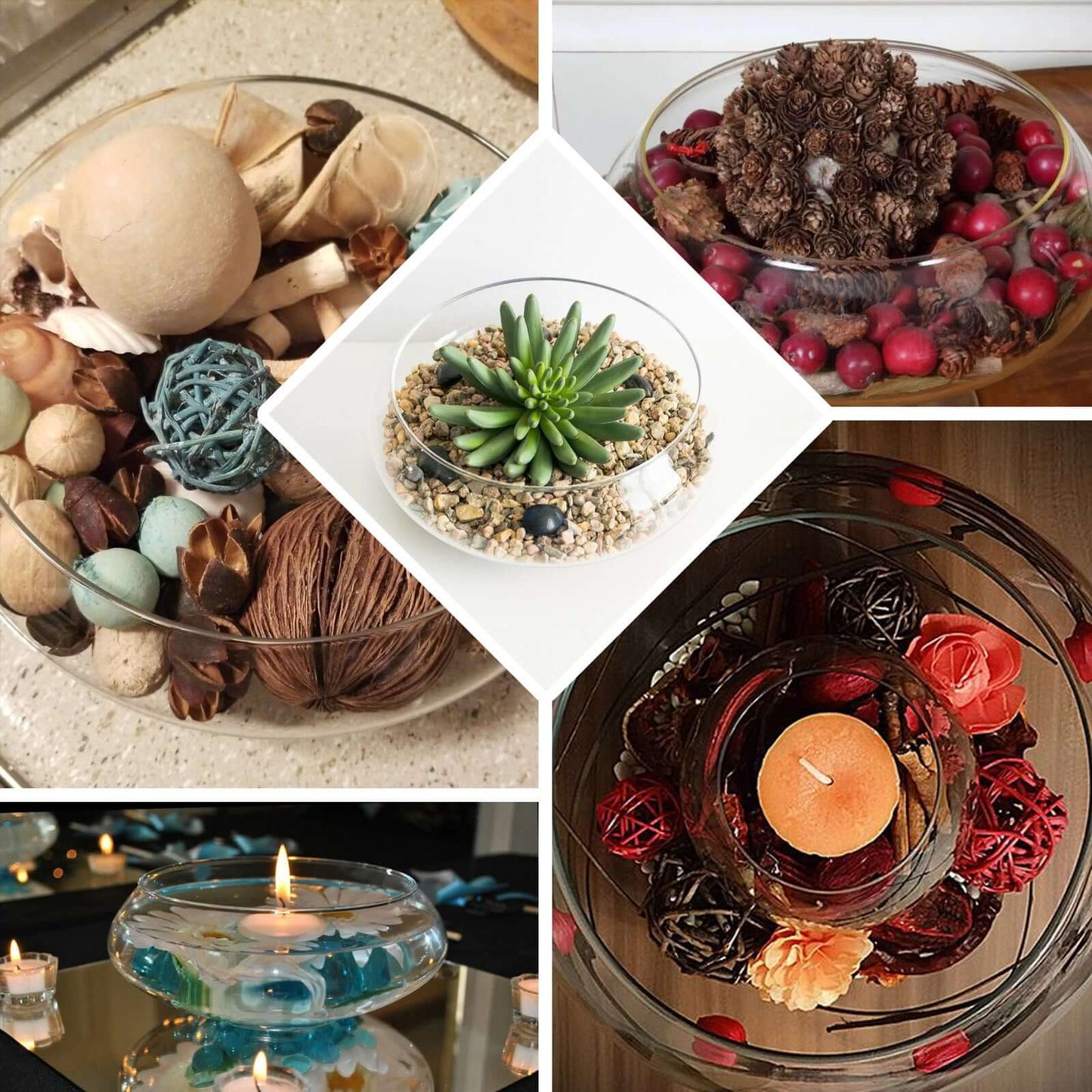 Glass Floating Candle Bowl Multi - Purpose Design - Table Centerpiece for Decor 10" - Linen Luxes