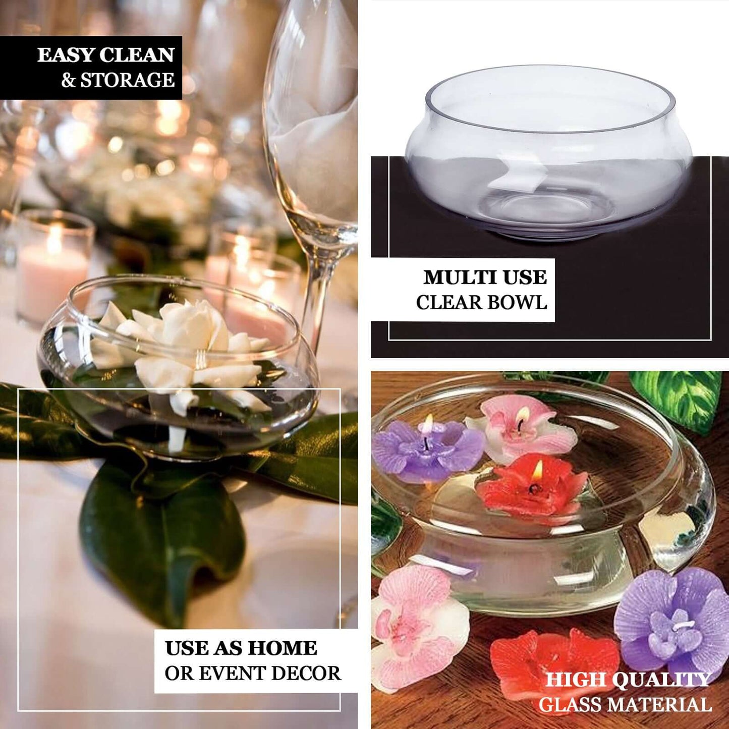 Glass Floating Candle Bowl Multi - Purpose Design - Table Centerpiece for Decor 10" - Linen Luxes
