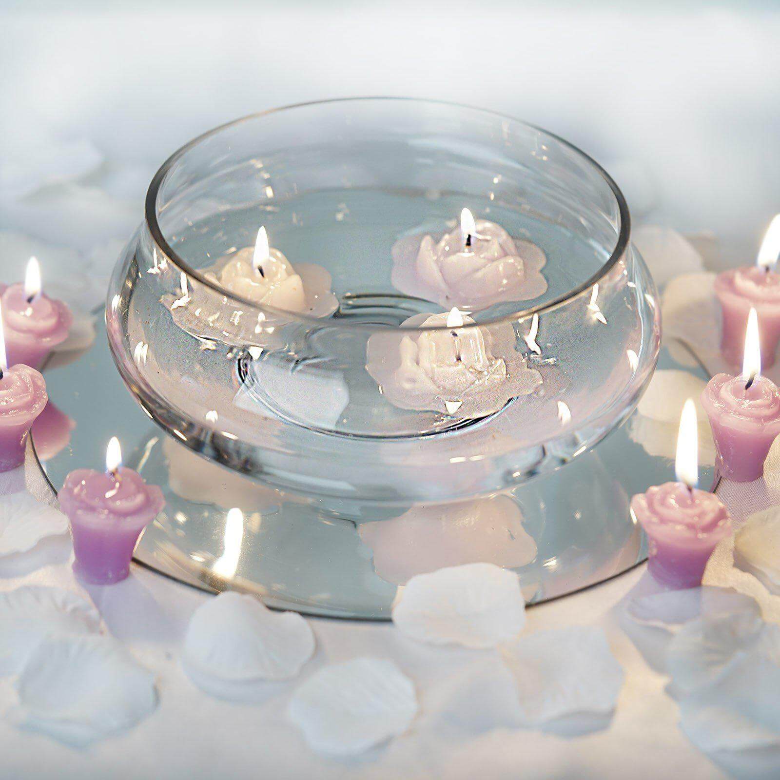 Glass Floating Candle Bowl Multi - Purpose Design - Table Centerpiece for Decor 7" - Linen Luxes
