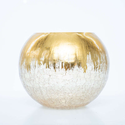 Glass Flower Vase Gold Foiled Crackle Bubble - Decorative Floral Centerpiece for Tables 6" - Linen Luxes