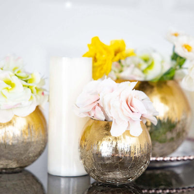 Glass Flower Vase Gold Foiled Crackle Bubble - Stylish Centerpiece for Events 4.5" - Linen Luxes