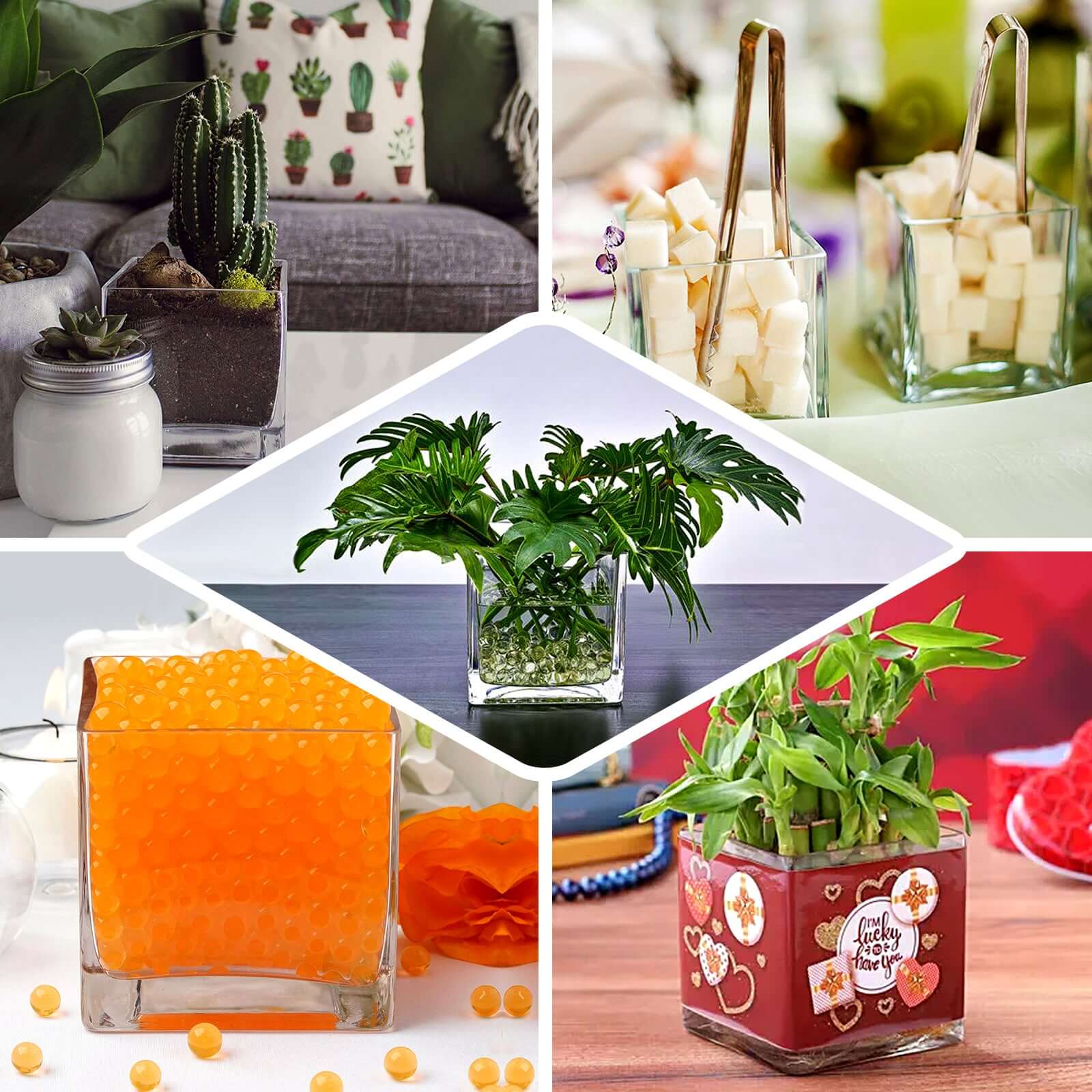 Glass Flower Vase Square Design Heavy Duty Clear - Premium Table Centerpiece for Events 4" - Linen Luxes