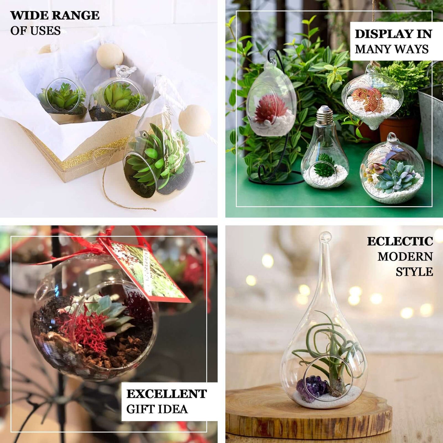 Glass Terrarium Hanging Bell Shaped Design with Twine Rope - Unique Free - Falling Planter for Air Plants & Displays 9" - Linen Luxes