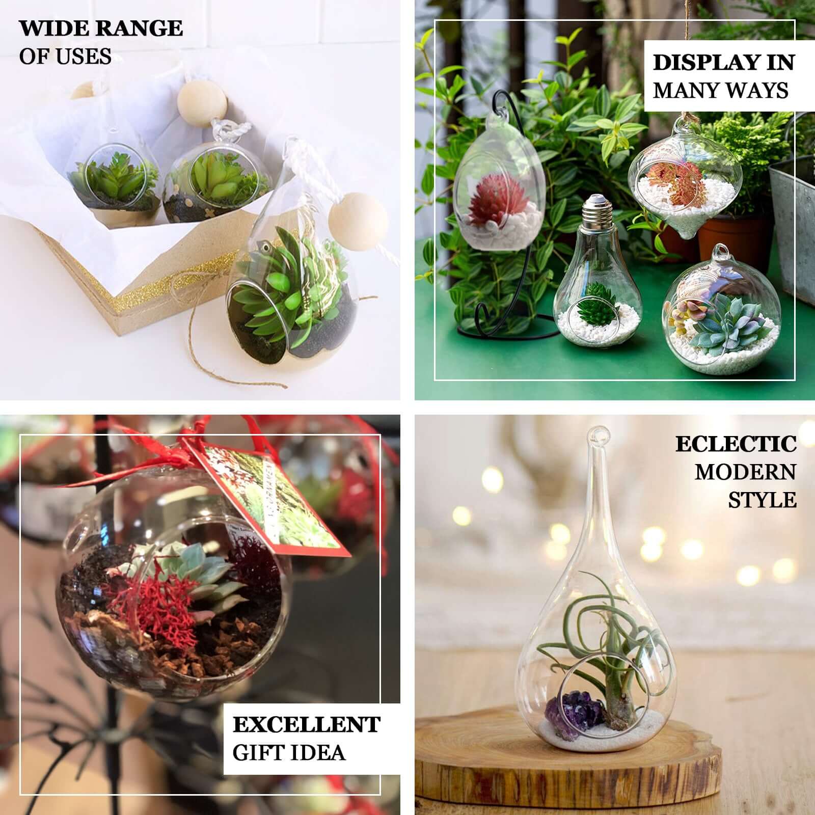 Glass Terrarium Hanging Bell Shaped Design with Twine Rope - Unique Free - Falling Planter for Air Plants & Displays 9" - Linen Luxes